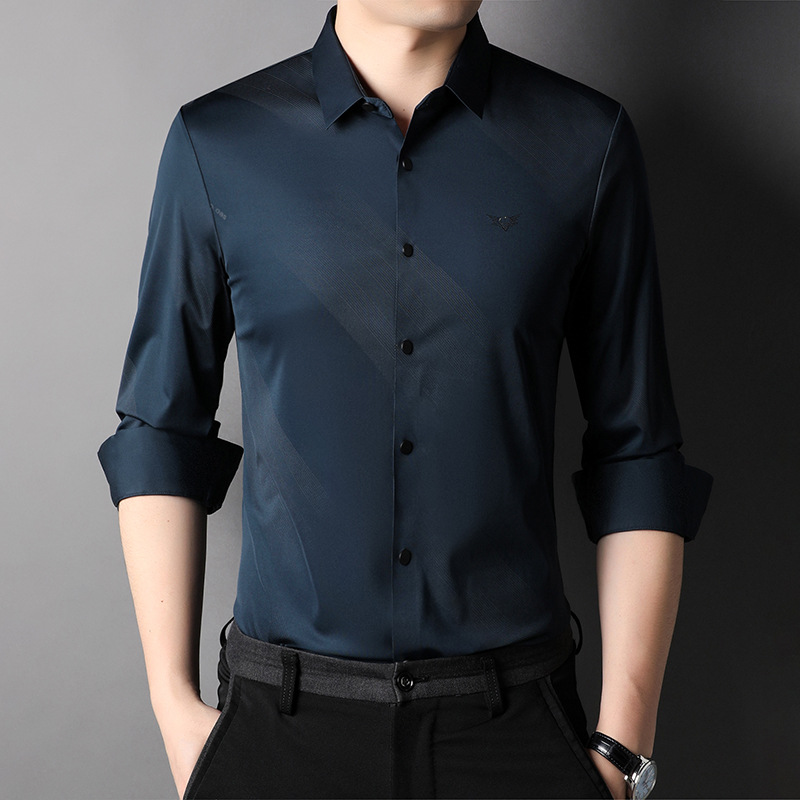 2022 Autumn New no-iron stretch men's shirt, long-sleeved breathable business casual, Korean-style seamless shirt for men details Picture