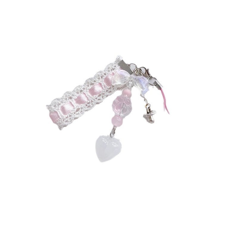 Girl Pink Ribbon Cat Claw Love Pendant Chain Phablet Mobile Phone Universal Bracelet New Niche Trend Keychain Item Picture