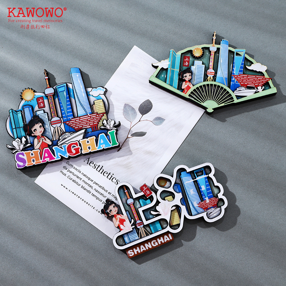 Domestic popular cultural and creative city fridge magnets 3D stereoscopic wooden magnetic fridge magnets, original cultural and tourism products