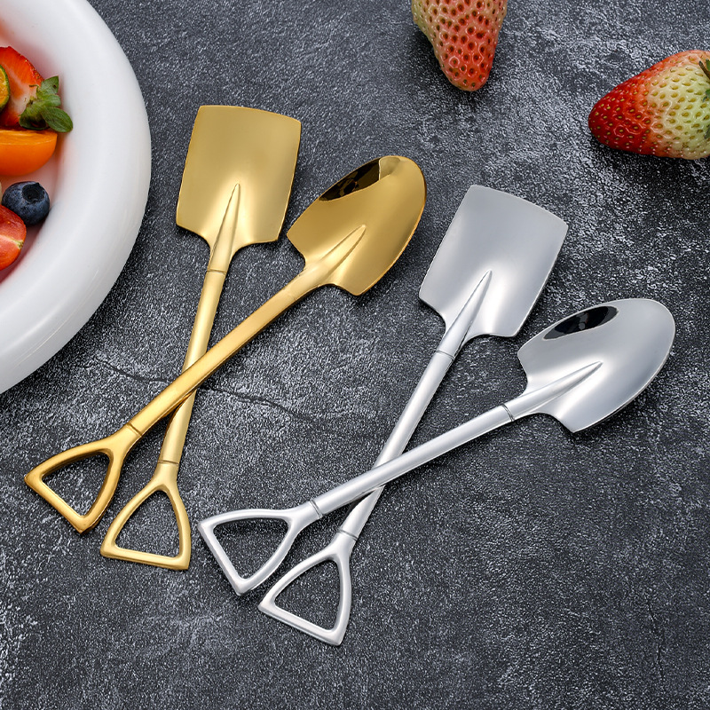 Stainless steel spoon, watermelon spoon, square spatula, golden spatula, creative shovel, stirring spoon, dessert spoon, coffee ice cream spoon details Picture