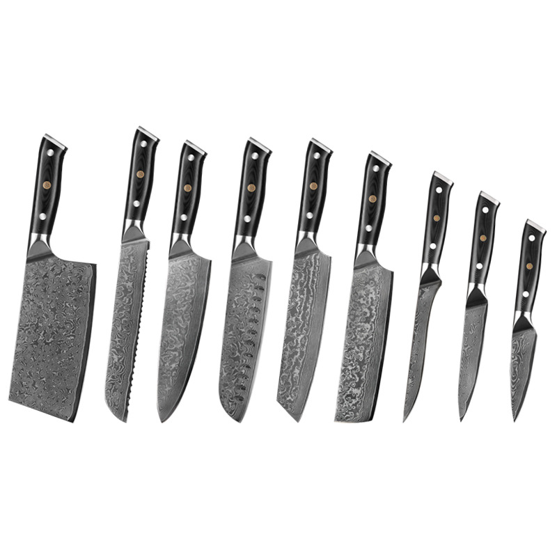 Damascus Steel Kitchen Knife 9 Cross-Border Chef Knife Set Boning Knife Fruit Bread Knife Spot Manufacturers Specification drawing