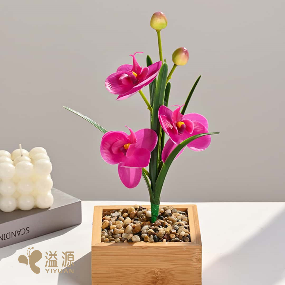 带叶三花手感小蝴蝶兰室内家居仿真花摄影道具婚庆人造花装饰植物详情6