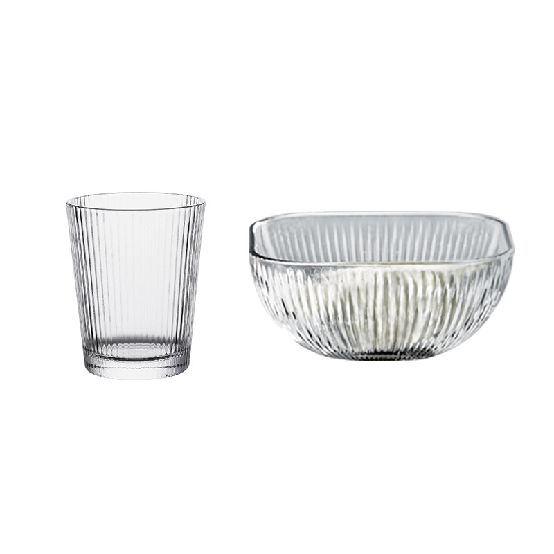 Vertical pattern light luxury glass set, household water cup, dessert salad bowl and plate set, casual gift wholesale Item Picture