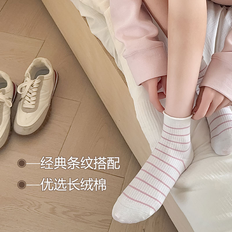 Sock street stall, one-piece consignment, women's spring and summer thin boneless short socks, women's sweat-absorbing casual striped cotton short socks, women's sock wholesale, one-piece consignment details Picture