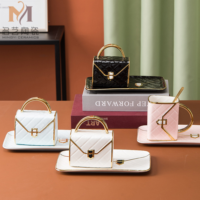 网红描金咖啡/创意包包造型/商务礼品马克细节图