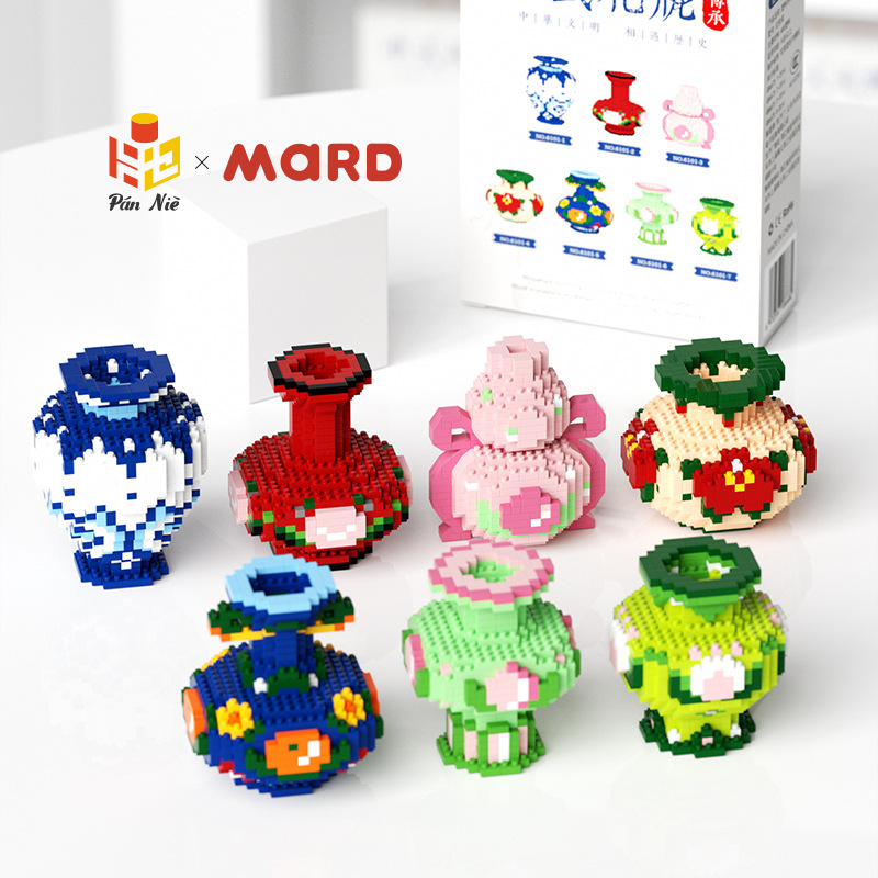 Wholesale of small particle children's educational Chinese-style building block toys and gifts that are compatible with national trend blue and white porcelain vases for the living room Specification image