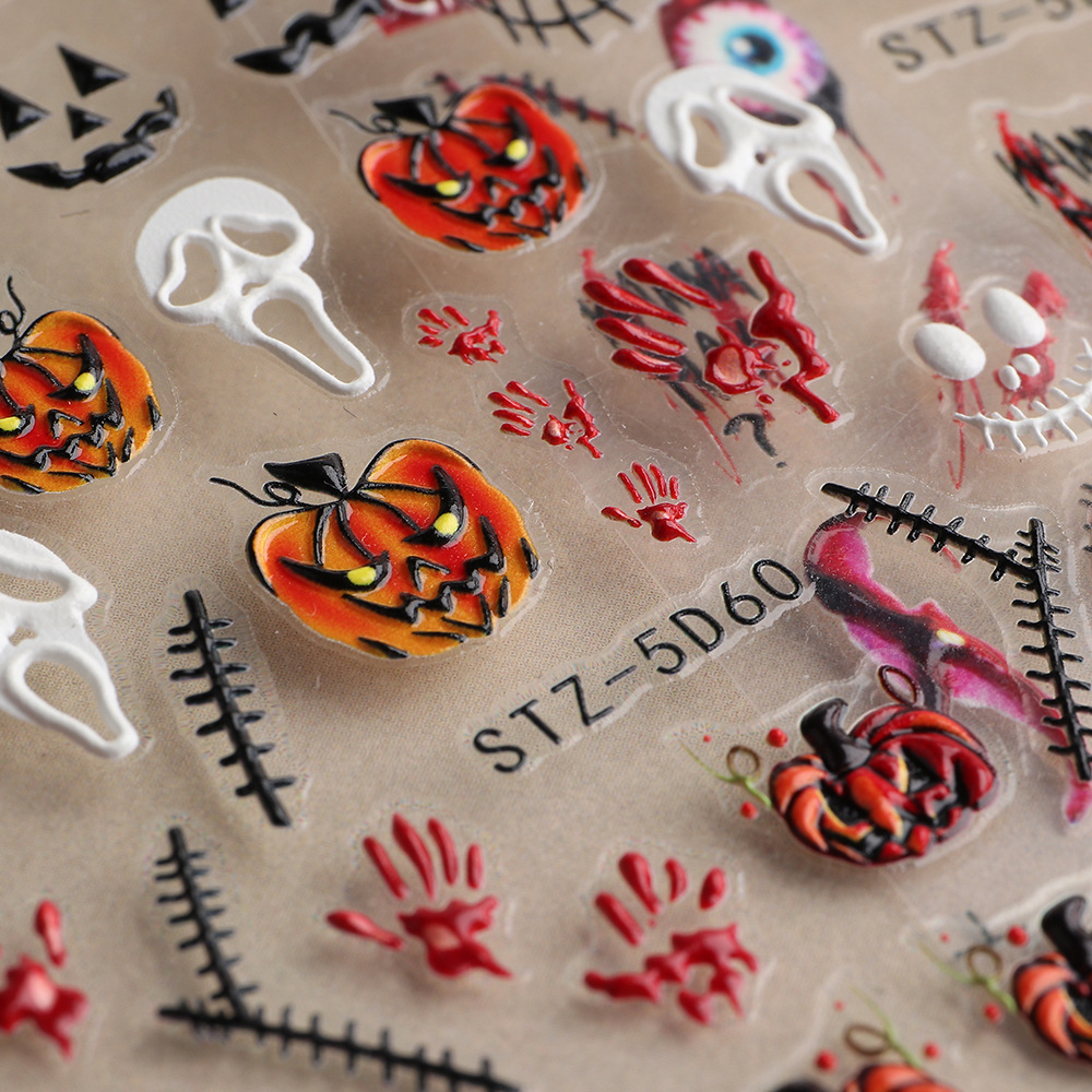 Wholesale of new cross-border 5D relief three-dimensional nail stickers, spider web pumpkin skull Halloween nail stickers, shanilak Application Scenario