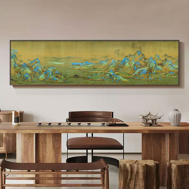 千里江山新中式客厅装饰画茶室书房背景墙挂画办公室青绿山水画
