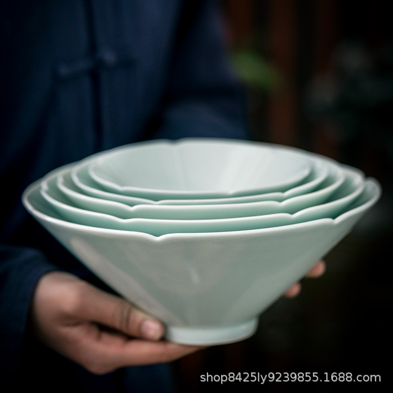 Mimicking Song Thin Tire Sunflower Bowl Hutian Shadow Green Ceramic Bowl 5