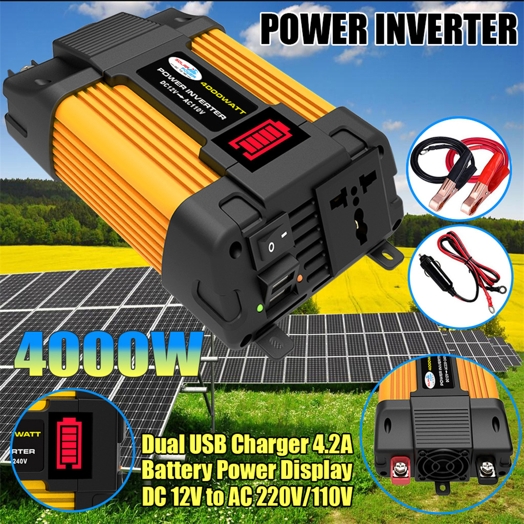 The bumblebee inverter converts 12V to 220V/110V300W500W. The vehicle LED display is highly efficient with dual USB ports Specification image