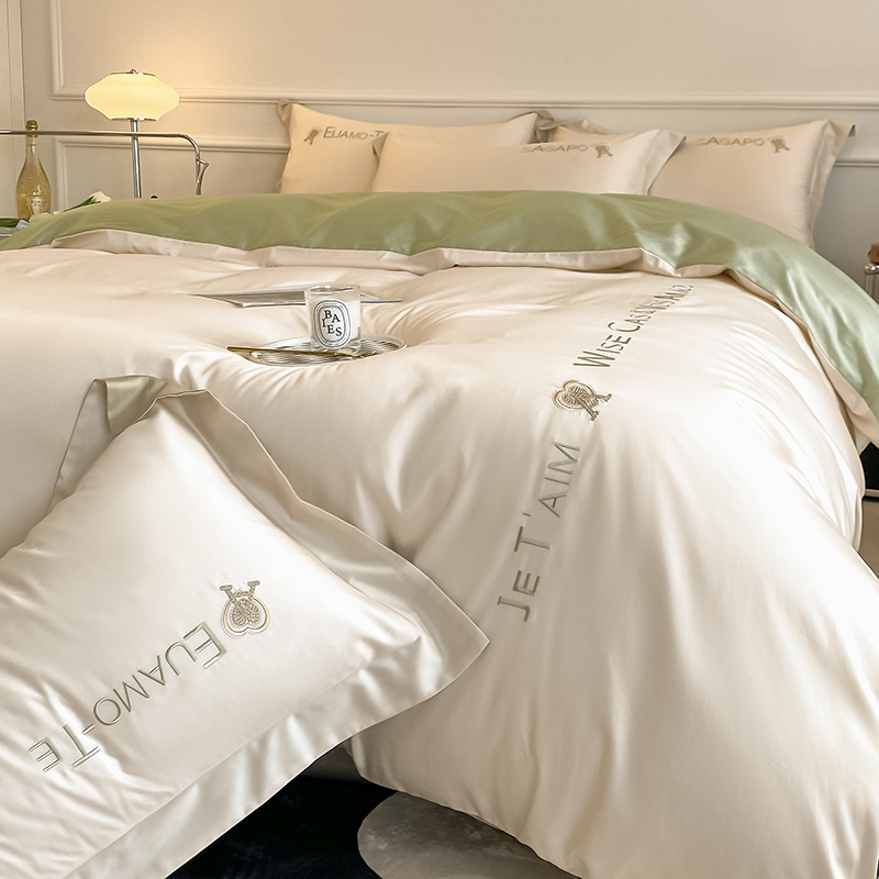 180-count high-end long-staple cotton four-piece set, pure cotton 100, all-cotton light luxury high-end quilt cover, bed sheet and bedding details Picture
