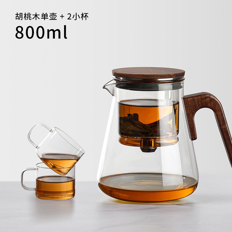 邦田磁吸飘逸杯玻璃泡茶壶过滤冲茶壶胡桃木泡茶杯玻璃内胆茶具