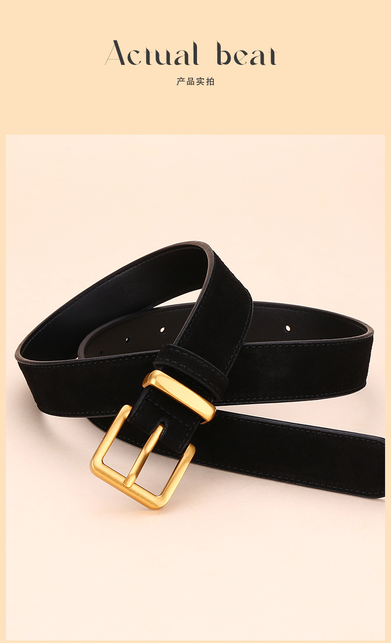 百搭女士磨砂皮带轻奢简约时尚装饰新款牛仔裤腰带女反绒二层牛皮详情13