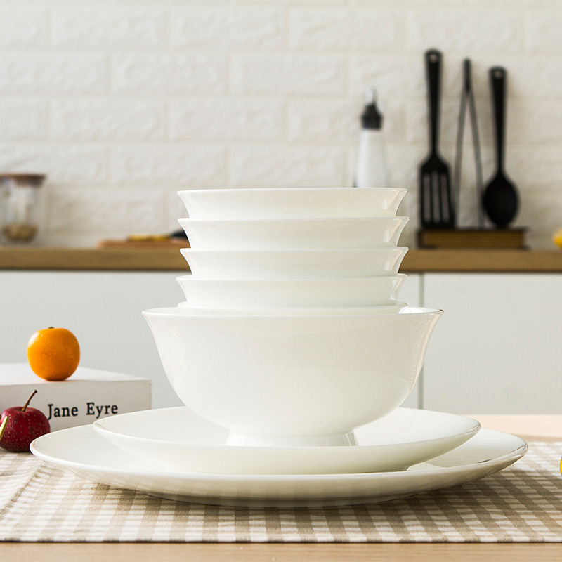 碗 家用吃饭盘子创意纯白骨瓷餐具陶瓷菜盘大汤碗面碗西餐盘鱼盘