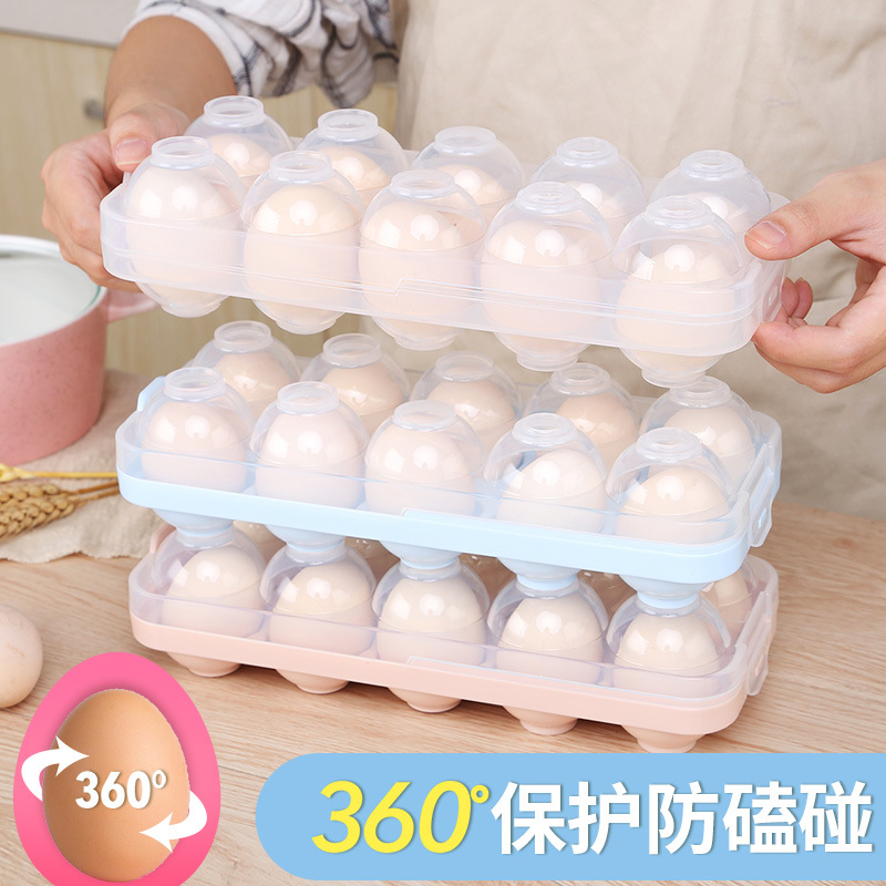 厂家定制塑料鸡蛋盒双层食物收纳盒可叠加蛋格透明带盖鸡蛋收纳盒
