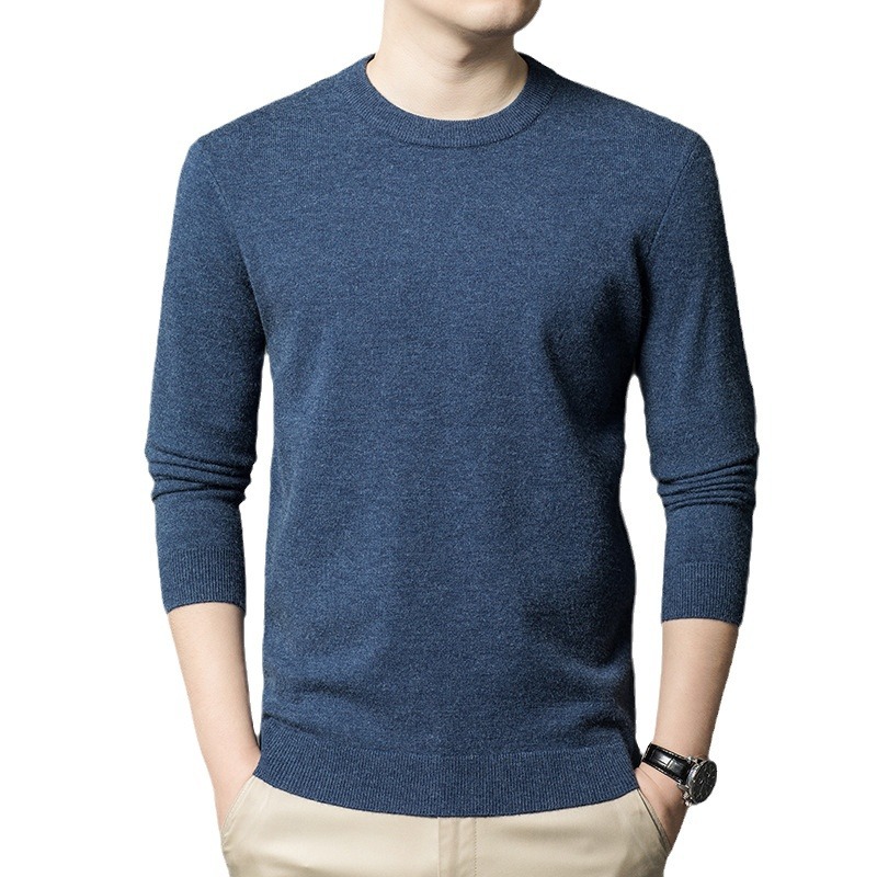 Thickened 450g 100% pure wool men's woolen sweater 2024 winter round-neck warm thickened base sweater for men Item Picture