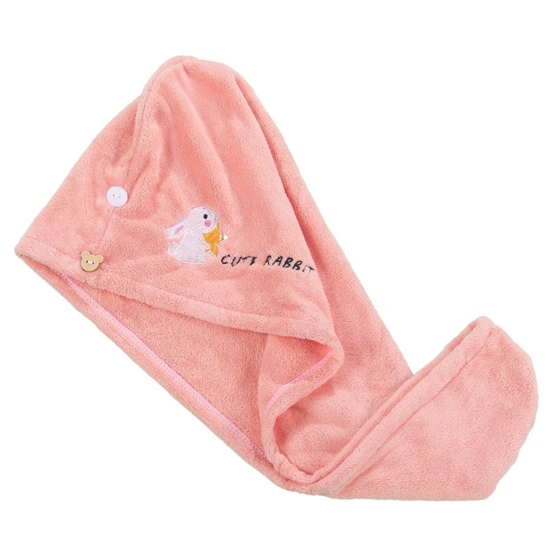 Coral fleece thickened dry hair cap, cartoon embroidery absorbent triangular cap, women's shower cap, absorbent dry hair towel Item Picture
