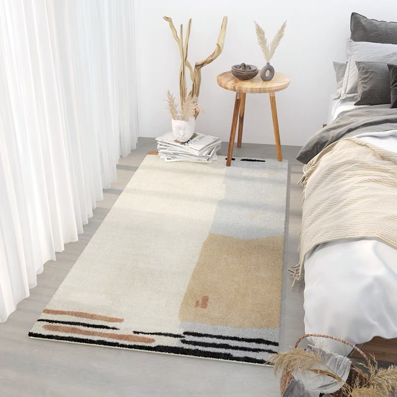 Japanese-style carpet for bedroom, bedside, bay window, ins room, living room, balcony, wabi-sabi style, machine washable, fleece floor mat