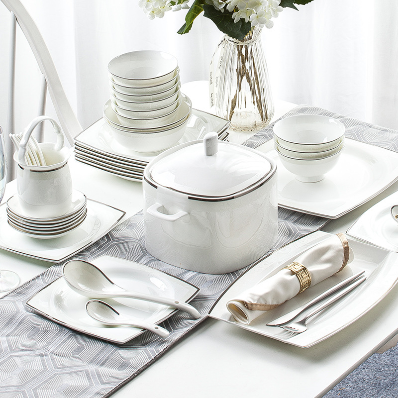 Dish Set Home A Full Set Of Bone China Tableware Set Ceramic Simple Jingdezhen Bowl Dish Chopsticks Gift Wholesale