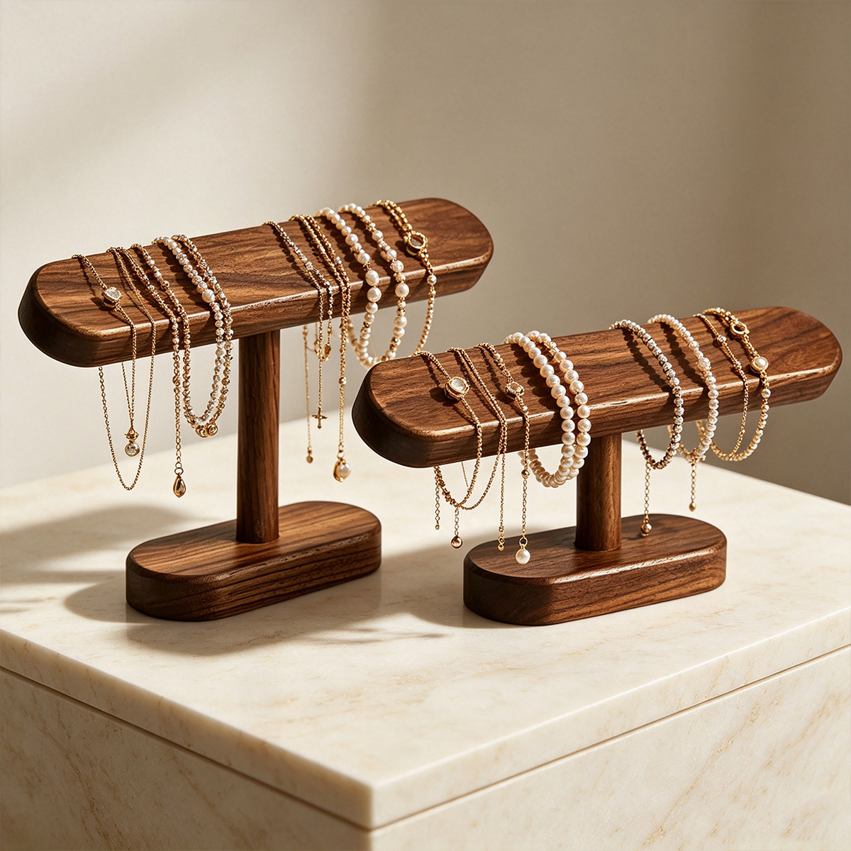 Wooden flat-layer bracelet stand, street stall store, bracelet, necklace and ring storage display stand, girls' accessories display prop full image