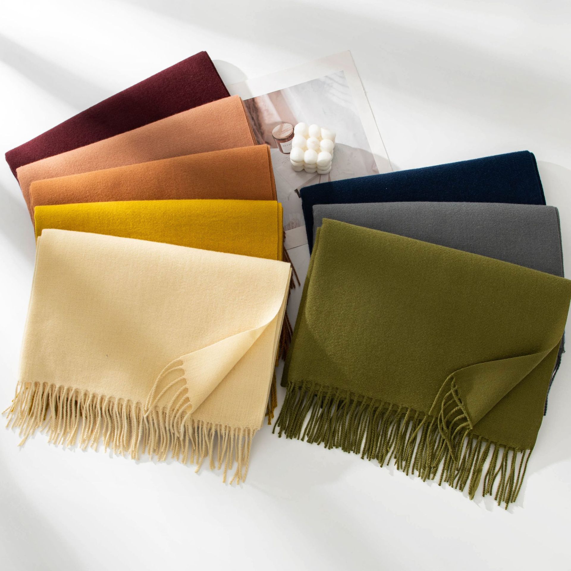 安可拉红围巾秋冬韩系氛围感女士百搭仿羊绒围巾纯色保暖围脖披肩详情20