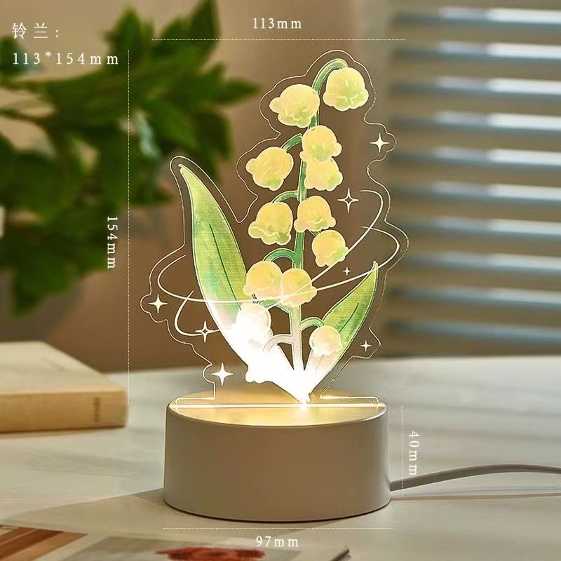 Never Dying Rose Tulips Convallaria Uv Color Printing 3D Nightlight Charging Touch Usb Table Lamp Specification drawing