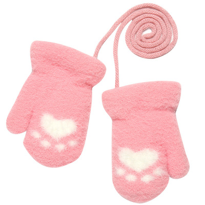 Clearance sale baby gloves for autumn and winter: Double-layer fleece thickened neck-hanging wool knitted children's gloves