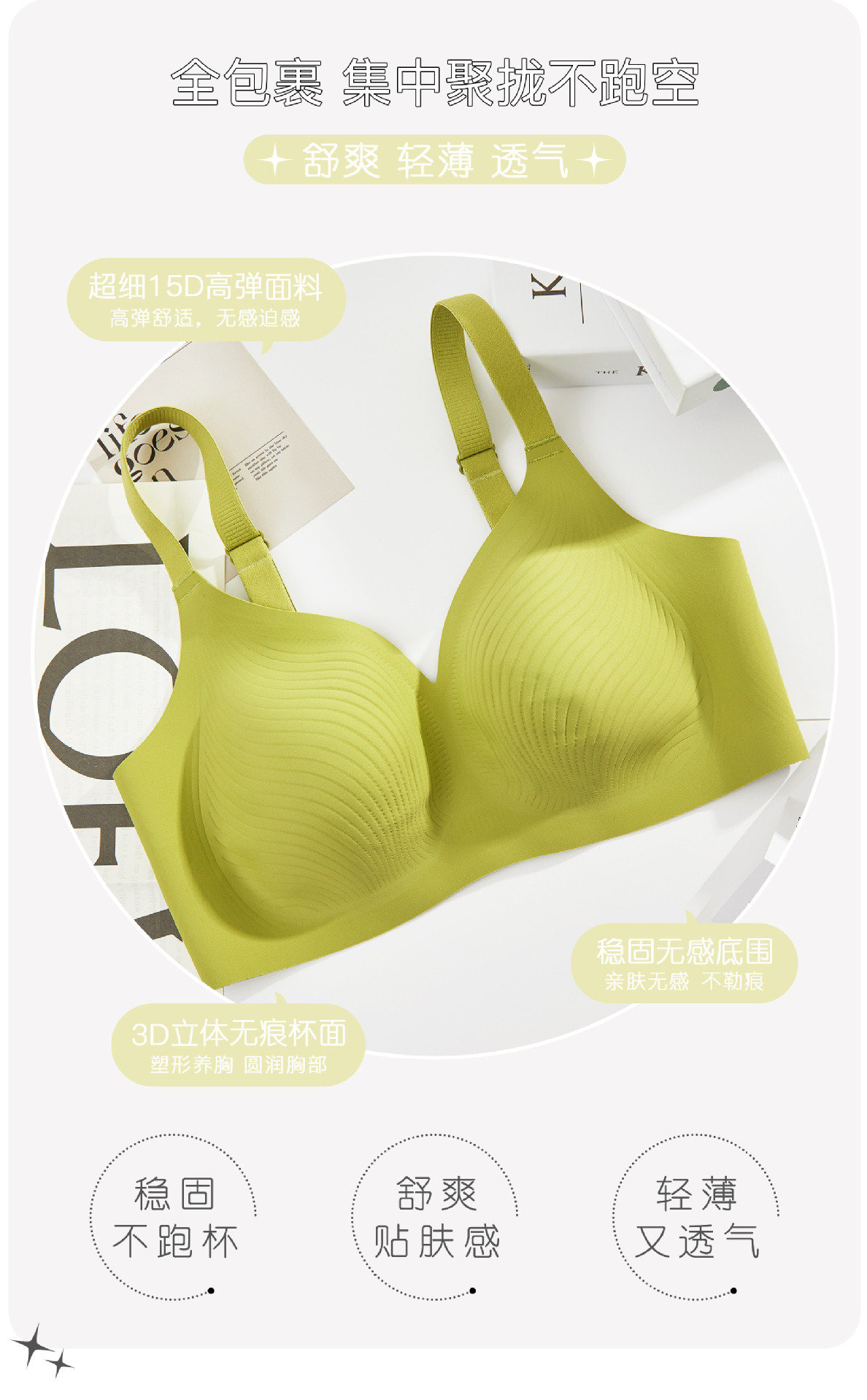 夏季大胸显小无痕内衣女超薄聚拢凉感透气无感果冻胶软支撑文胸罩详情3