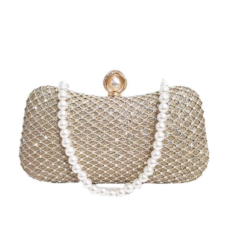 Ebay European And American Rhinestone Bag Set Diamond Pearl Pillow One-Shoulder Diagonal Mesh Diamond Bag Shining Dress Dinner Clutch Bag Item Picture