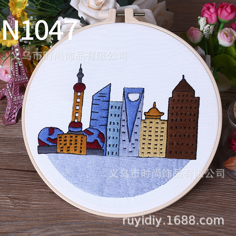 DIY European embroidery 3d cross-stitch making, simple student classroom making of urban scenery details Picture