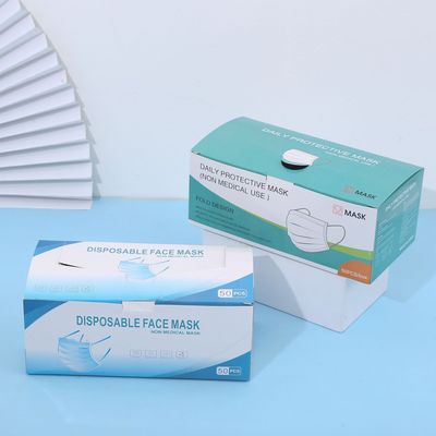 新款现货非医用成人口罩包装纸盒50个装纸盒英文口罩盒厂家直供