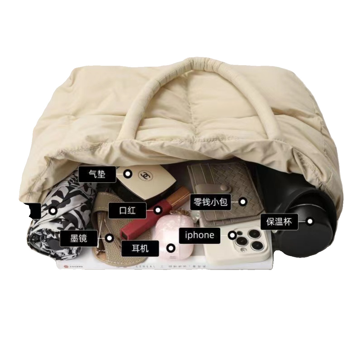 Autumn and winter women's bags: diamond-shaped tote bags, cream puffs, cotton-padded plush bags, cotton-filled pillow bags, single-shoulder bags, down handbags Item Picture