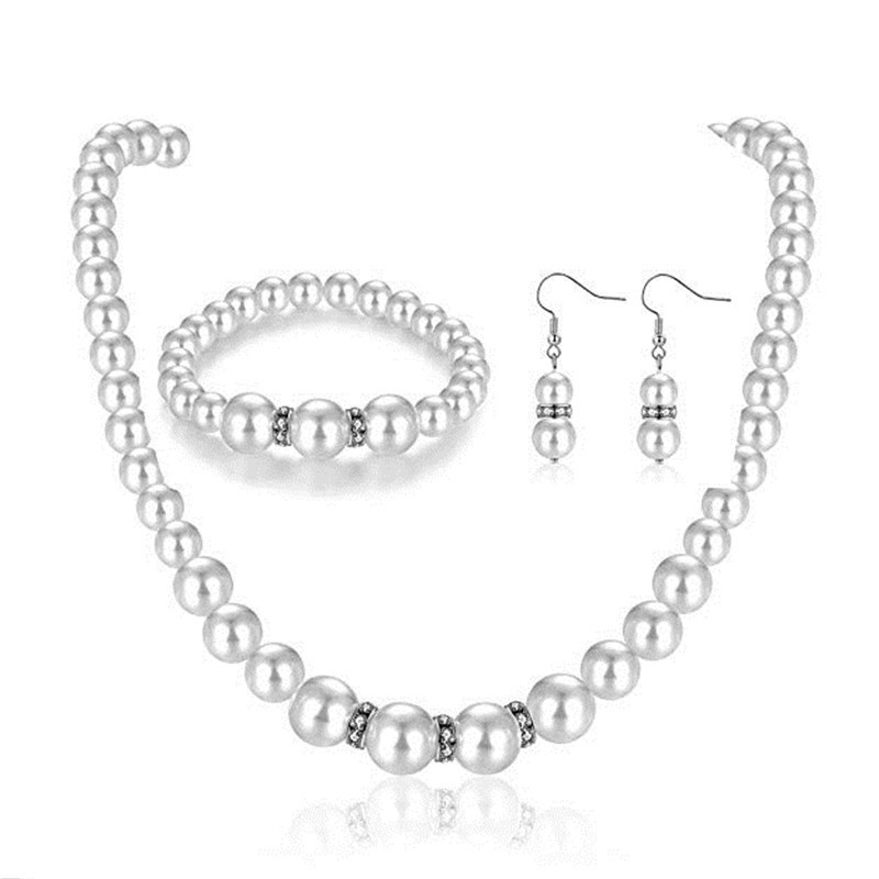 Cross border hot accessories Wish Pearl jewelry set fashion pearl diamond ball necklace earrings stud set full figure