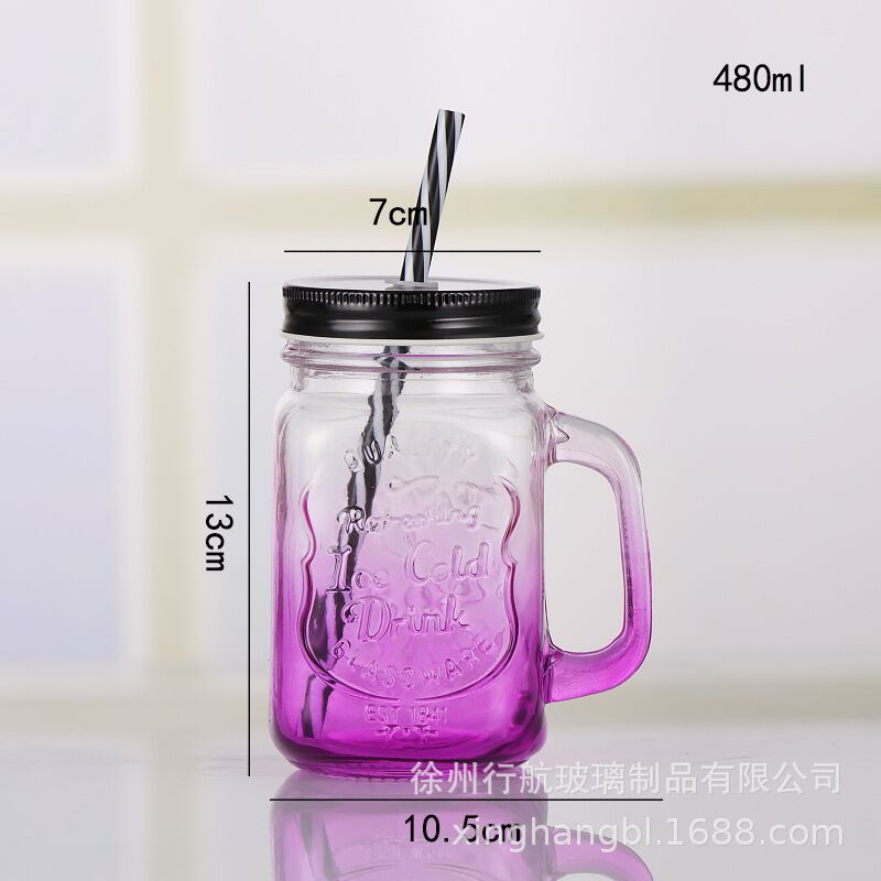 Gradient Handle Cup Personalized Juice Drink Bottle With Lid Mason Creative Lemonade Cup With Straw Rooster Cup Specification drawing