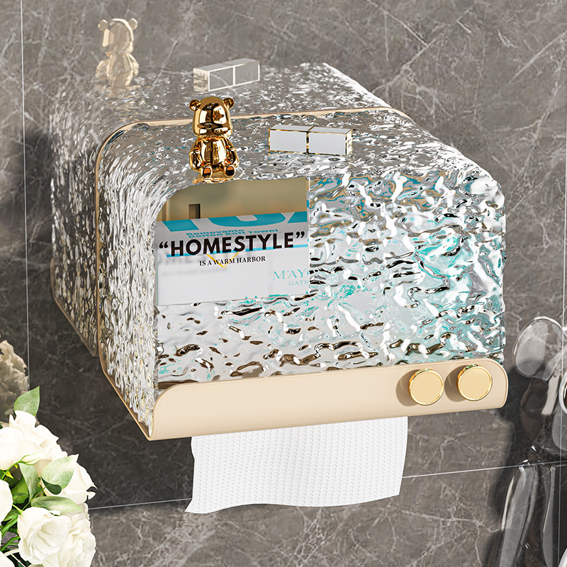 Light Luxury Glacier Print Bear Tissue Box Multi-Functional Wall-Mounted Household Cardboard Box High Appearance Level No Punching Large Capacity