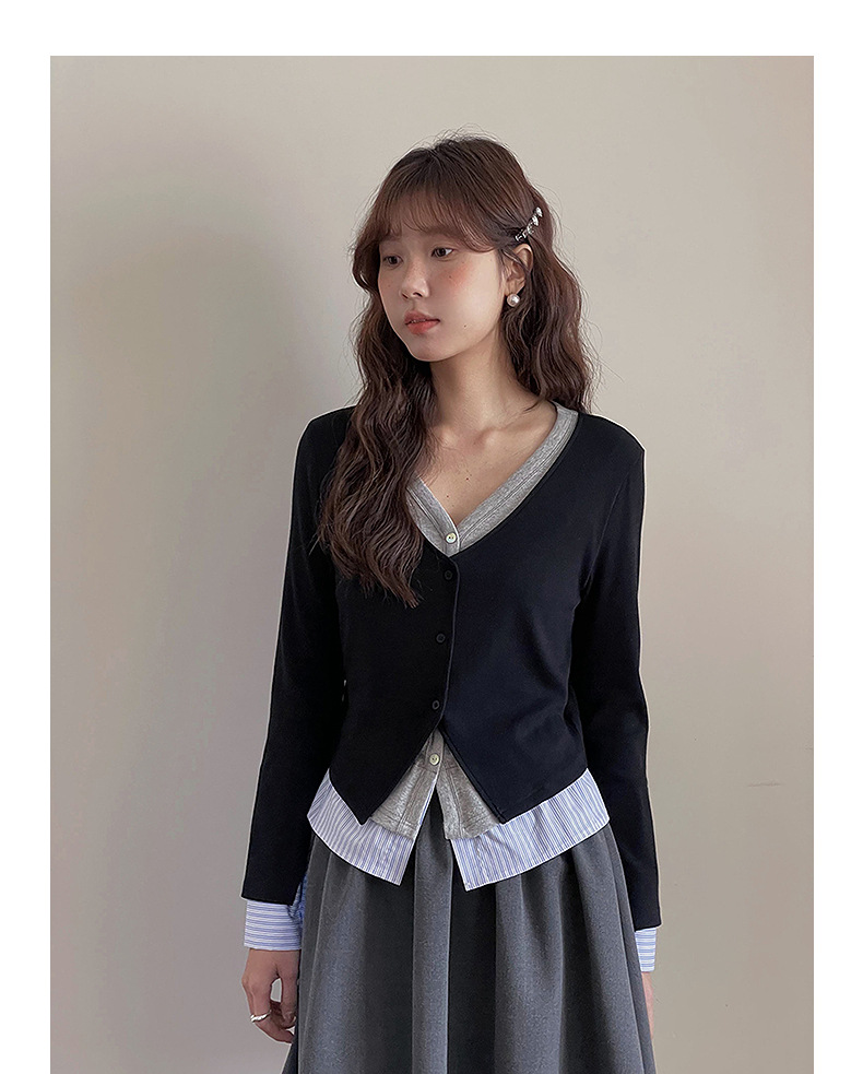 【通勤时髦法则】歌铭设计感撞色假两件针织衫秋季长袖上衣Y2776F详情22