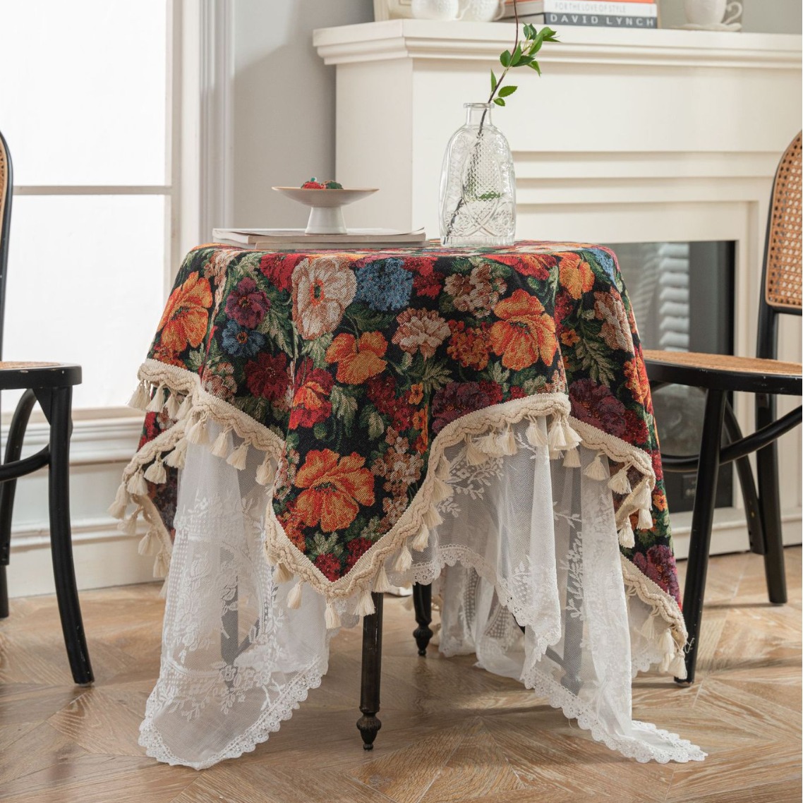 Iman Qi Yun American-style tablecloth, jacquard iris flower bird plant tablecloth, thick tablecloth, lace layering