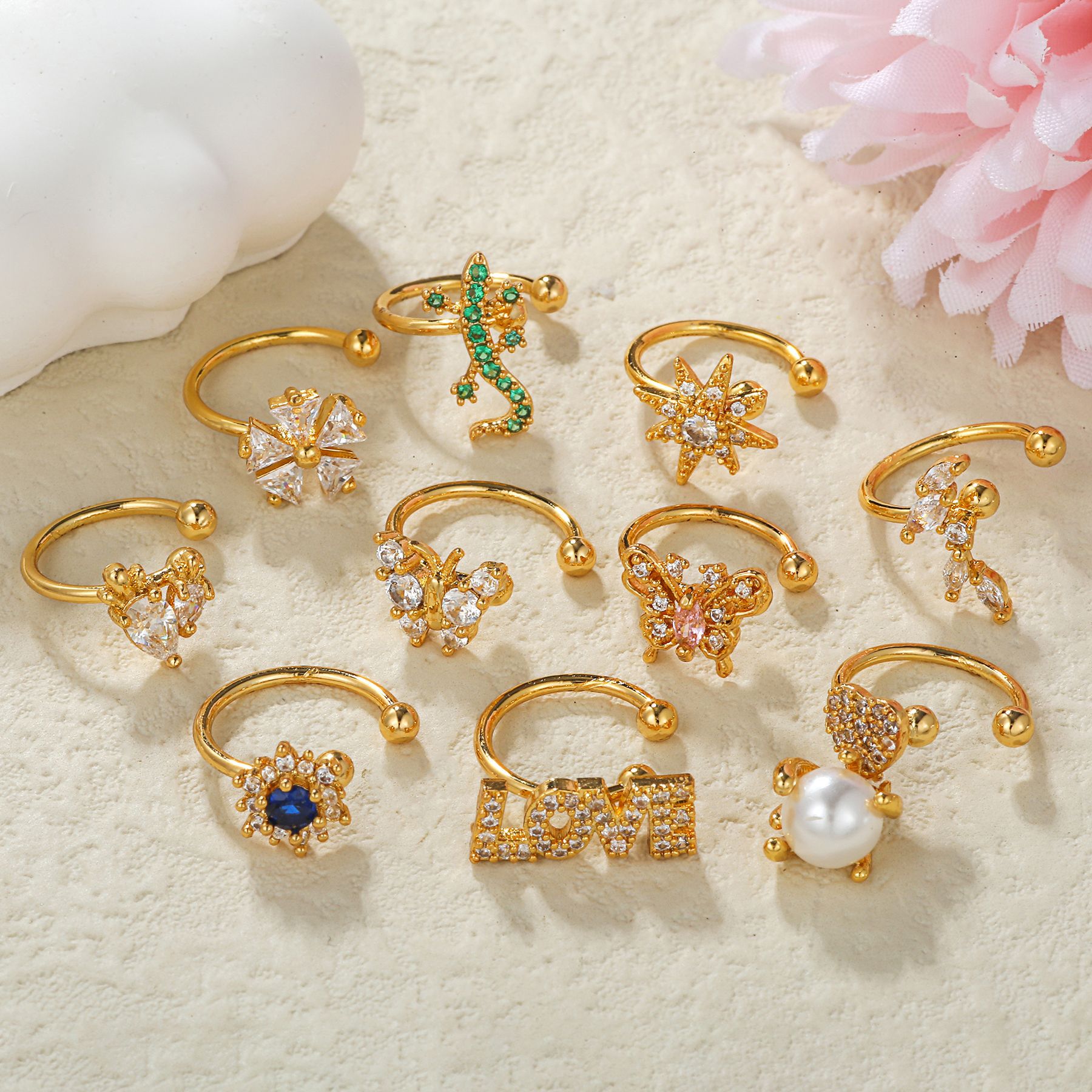 韩版无耳洞耳夹轻奢风冷淡风设计感耳饰女微镶锆石18k蝴蝶耳骨夹