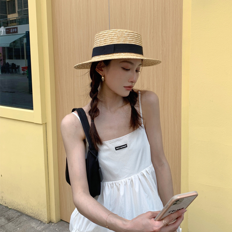 Flat Straw Hat Women's Summer Uv Sunscreen Hat Travel Beach Sun Hat Net Red Sun Hat Specification drawing