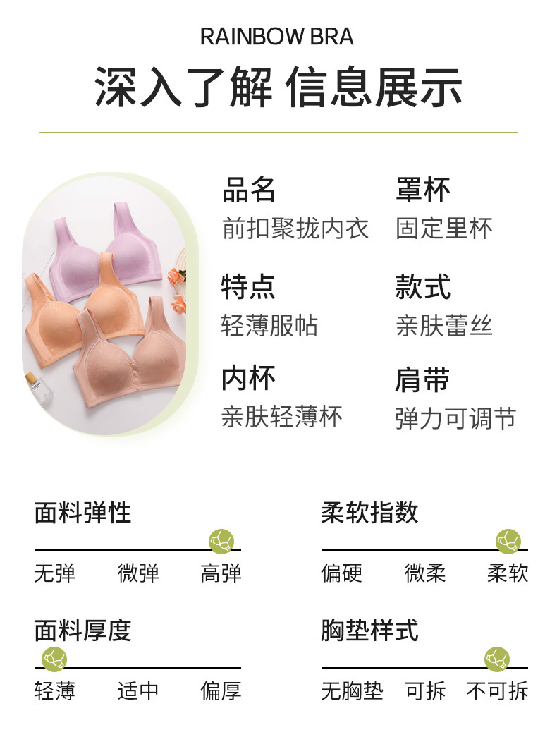 跨境款厂家现货直发中老年大码薄款无钢圈前开扣固定杯背心式文胸详情11