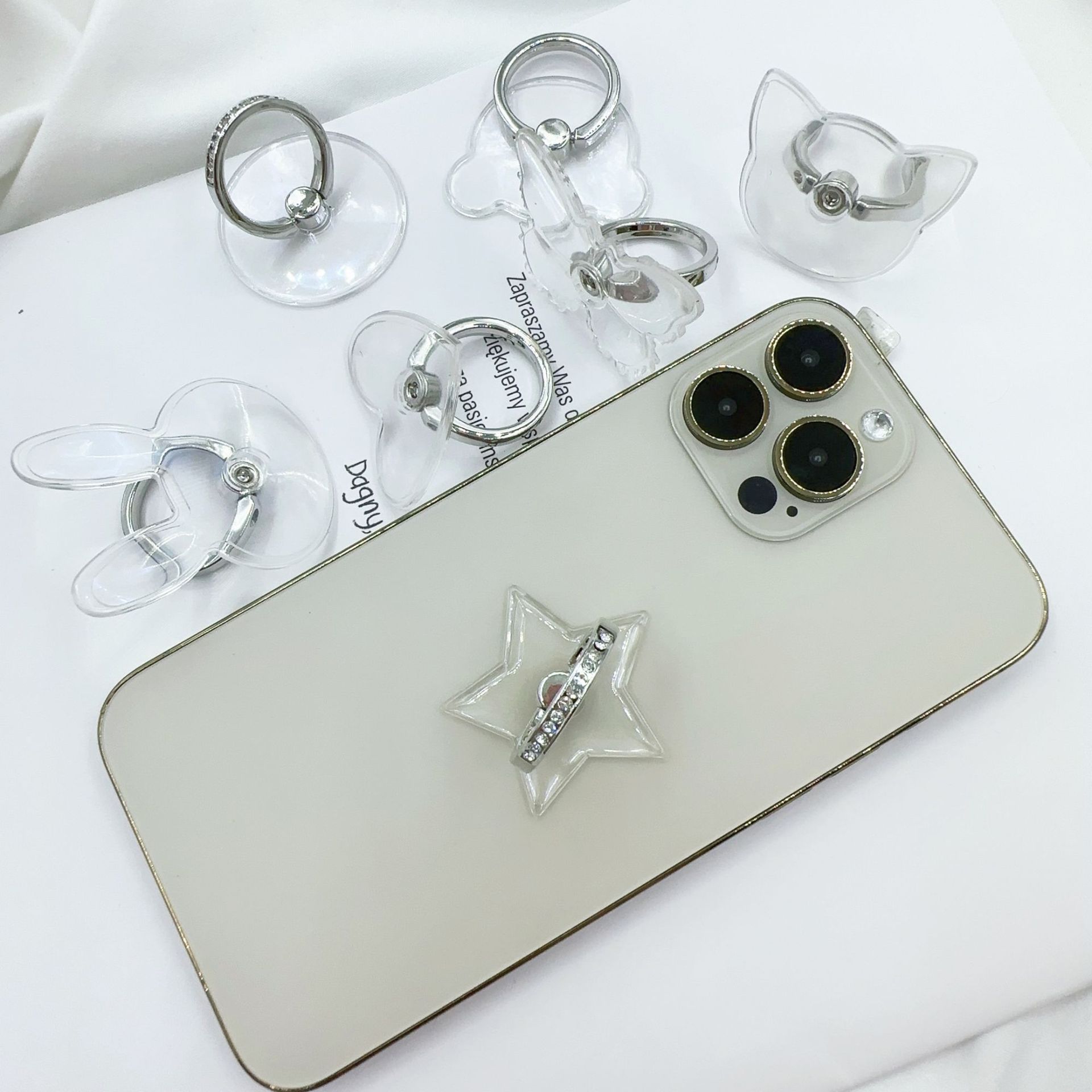 Transparent Diamond Ring Buckle Phone Holder Crystal Ring Buckle Holder Metal Ring Phone Holder Pc Acrylic details Picture