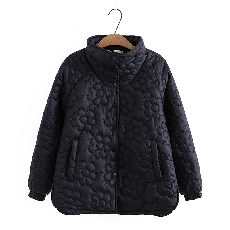 S56 Plus Size Women's Autumn And Winter New Fat Mm Thin Stand Collar Thickened Loose Flower Cotton-Padded Coat 897 Specification drawing