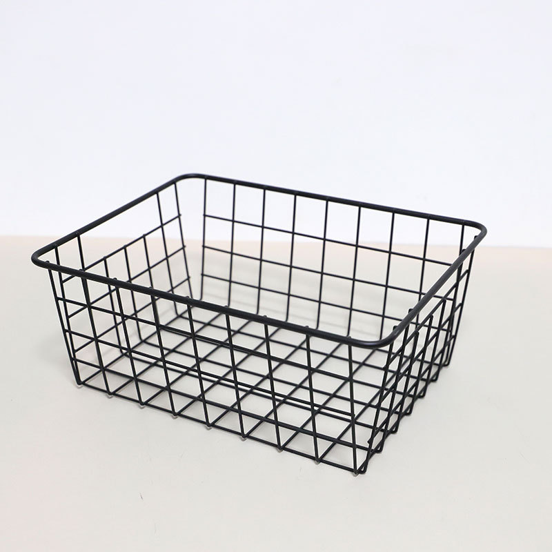 Baked powder matte black Nordic ironwork storage basket, storage box, desktop organization, storage rack, makeup and dressing table, vegetable basket Item Picture