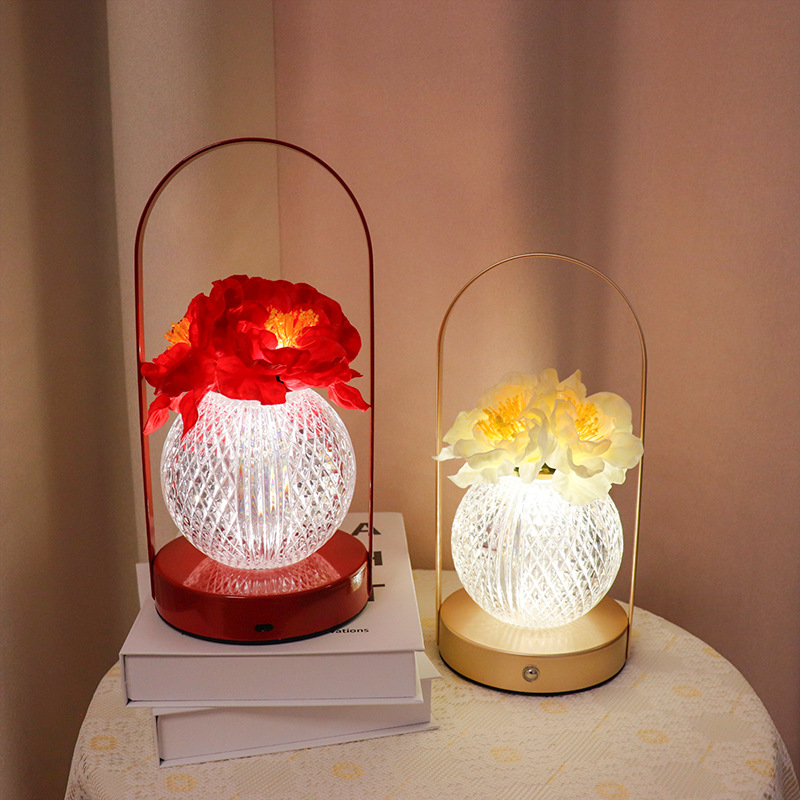 康乃馨小夜灯led花束手提灯创意摆件卧室床头灯氛围装饰台灯礼物