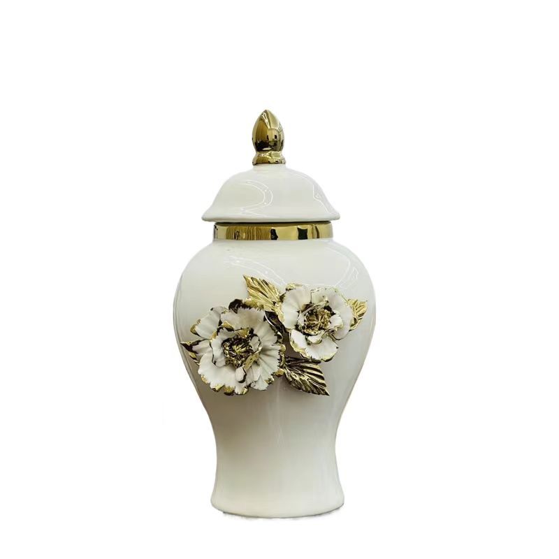 New ceramic electroplated decal golden general jar, European-style flower arrangement vase, handicraft display item, decorative storage jar Item Picture