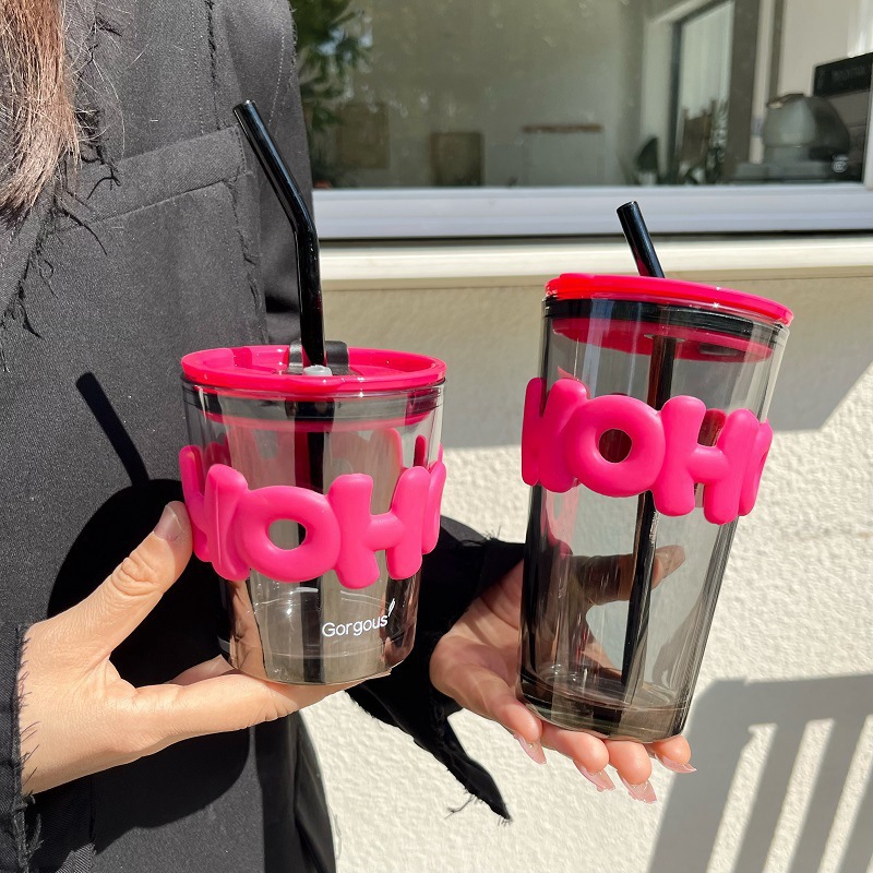 Net Red Bamboo Glass Straw Cup Ins Wind Letter Coffee Drink Cup Drainage Advertising Gift Cup Customization Application Scenario