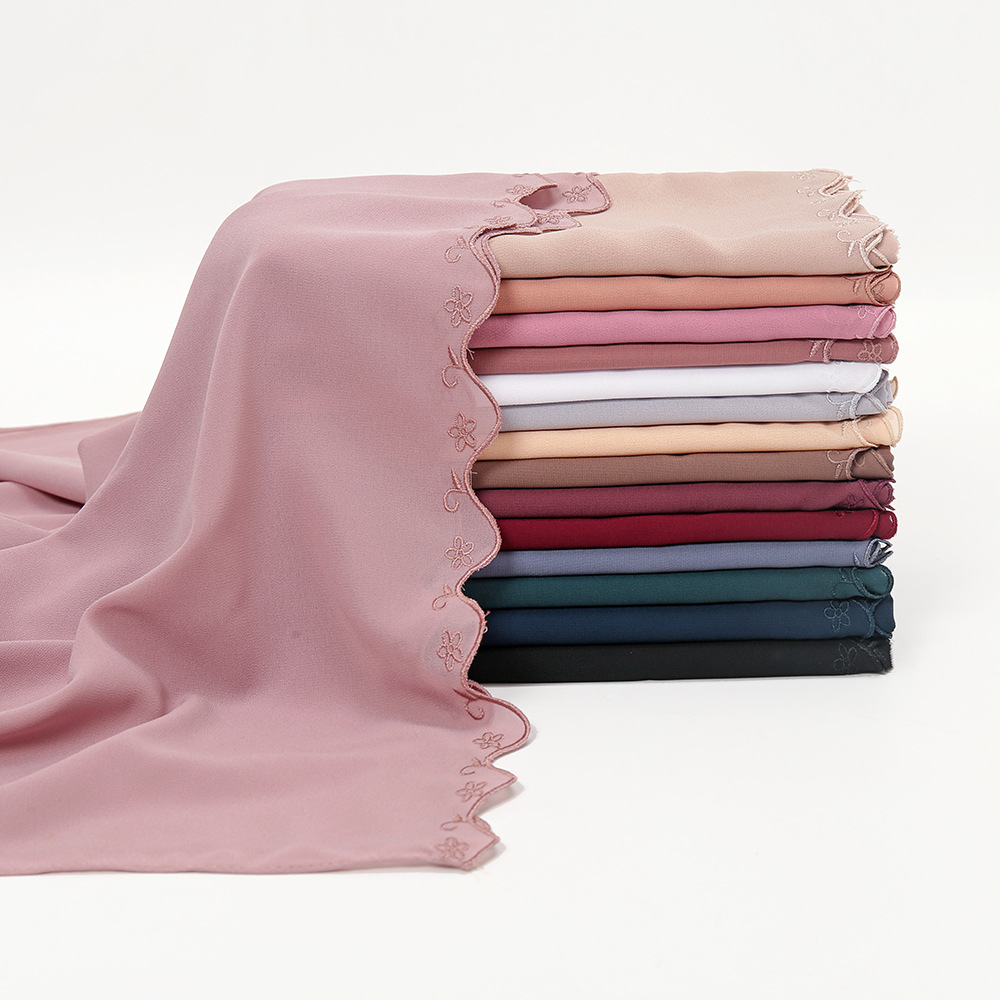 New pearl embroidery lace scarf women's solid color Malaysian Hui veil hijab details Picture