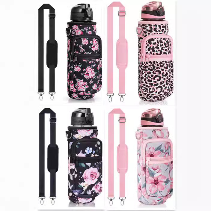 Wholesale SBR diving material outdoor sports water bottle cup covers, hand-held shoulder strap portable thermos flask protective covers from the manufacturer Specification image