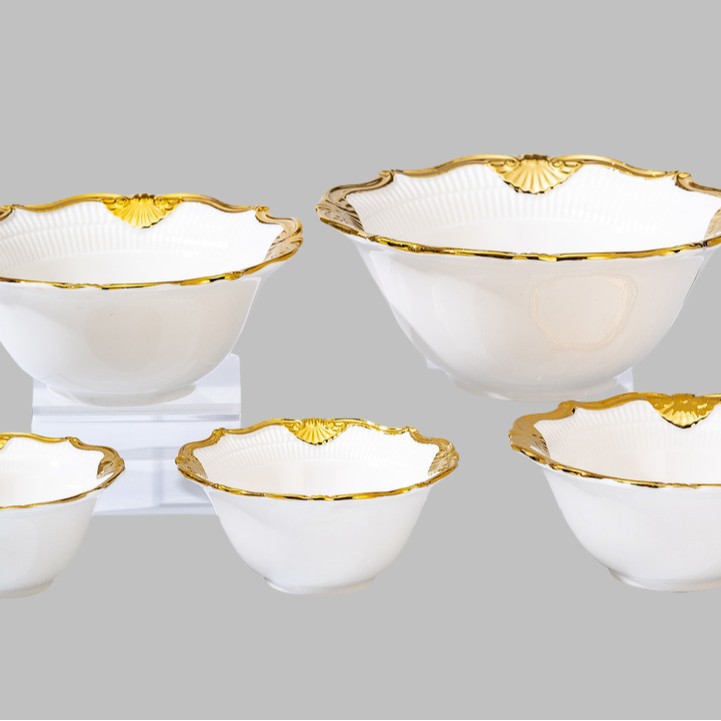 Light luxury ceramic tableware. Wholesale of high-end gold-plated plates with gold edges