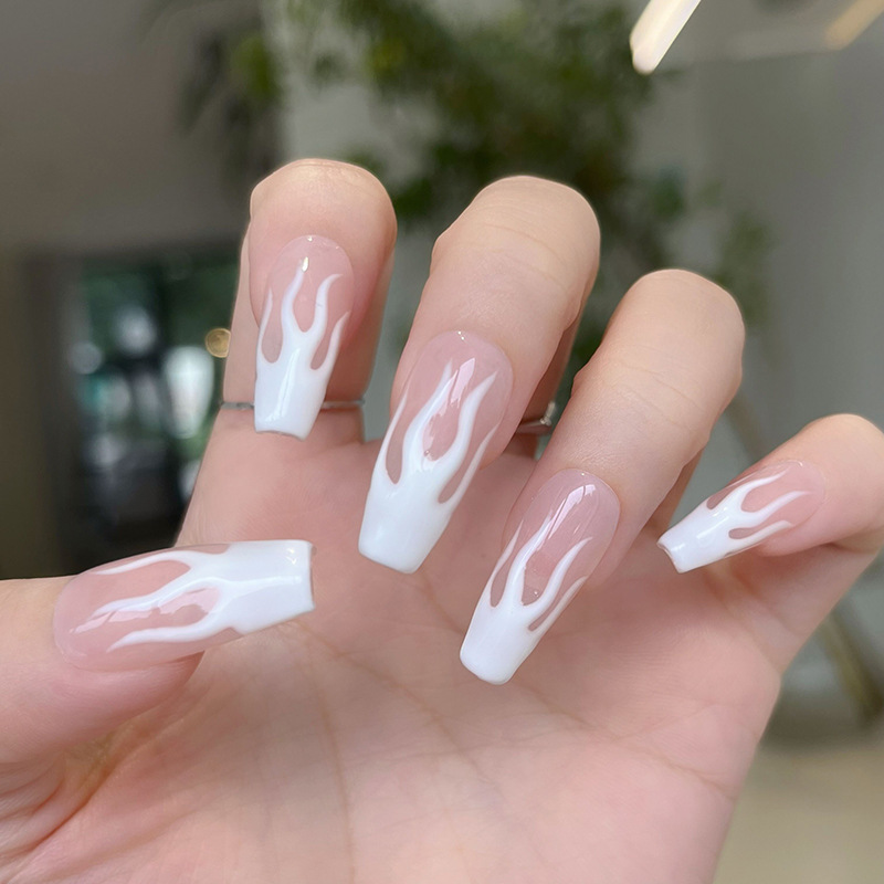 Canglan Jijin Industry Fire With Pure Hand-Worn Nail Hand Painted Luminous Flame Long Ballet Nail Nail Piece Finished